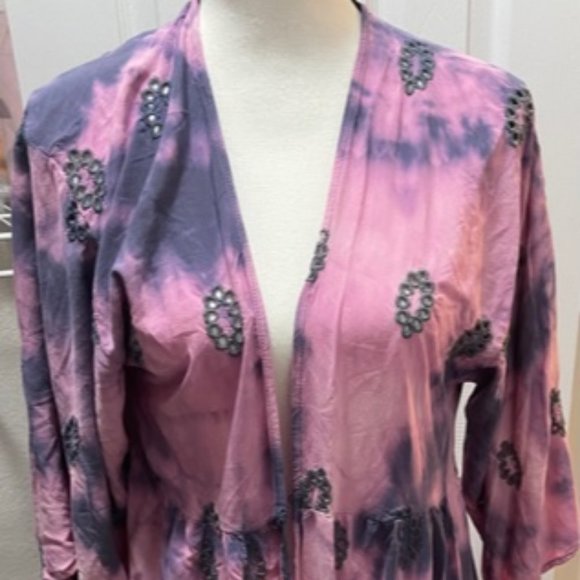 ICE TIE DYE KIMONO SHAWL CARDIGAN BATHING SUIT COVER UP - Picture 1 of 5